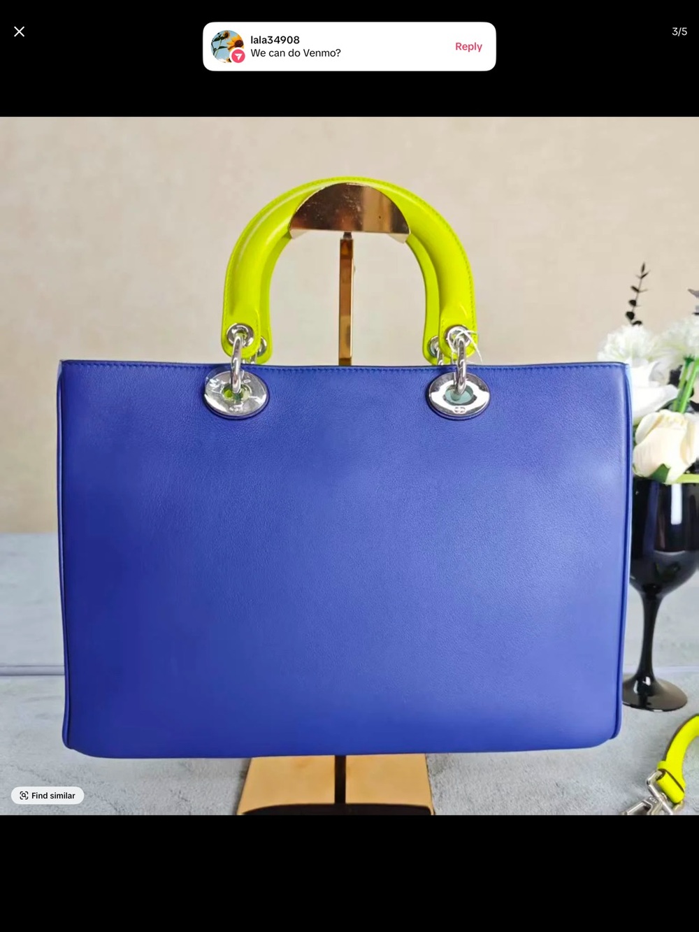 Dior Two-Tone Satchel in Blue and Neon Yellow - Picture 3 of 7